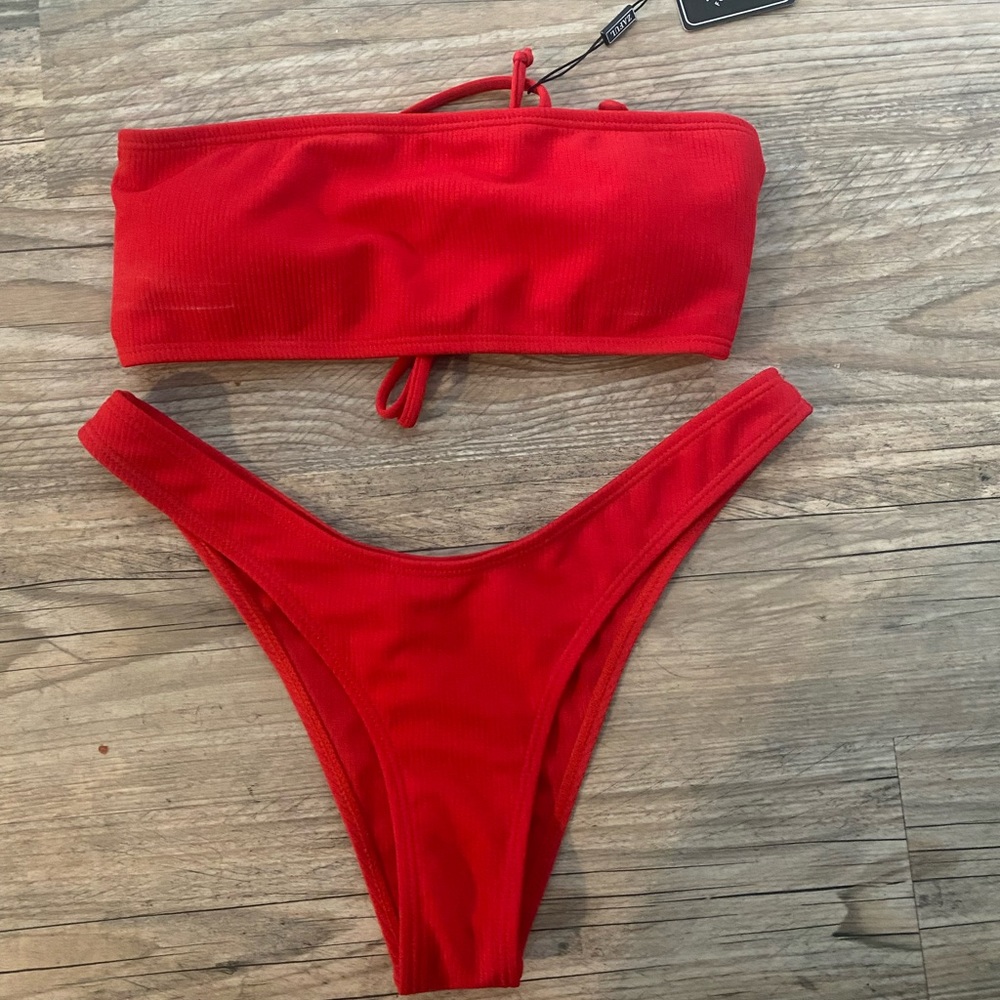 Zaful Red Strapless Bikini Set